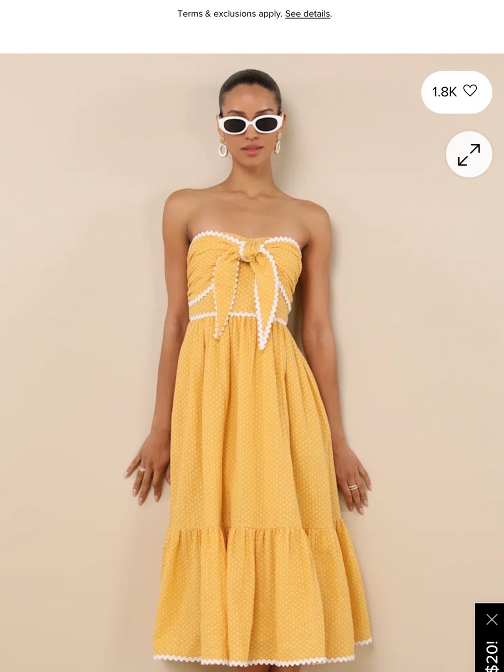 Lulu's Yellow Strapless Tie-Front Midi Dress